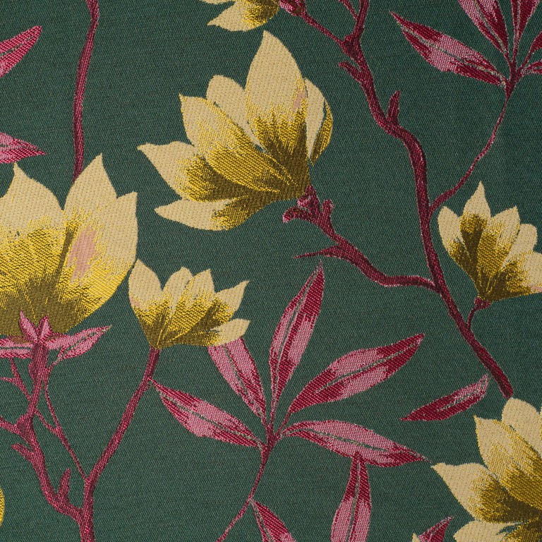 Cubano made-to-measure jacquard curtains with stylized magnolia floral design in vibrant contrasting colors for bold contemporary interiors
