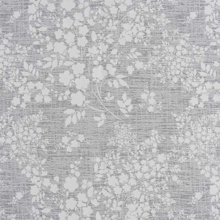Effie custom-made curtain with delicate white floral pattern on a beige and grey melange background