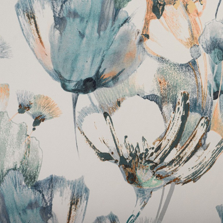 EMERALD maßgefertigter Vorhang mit malerischem Blumenmuster in Petrol, Blau, Pfirsich und sanften Grüntönen