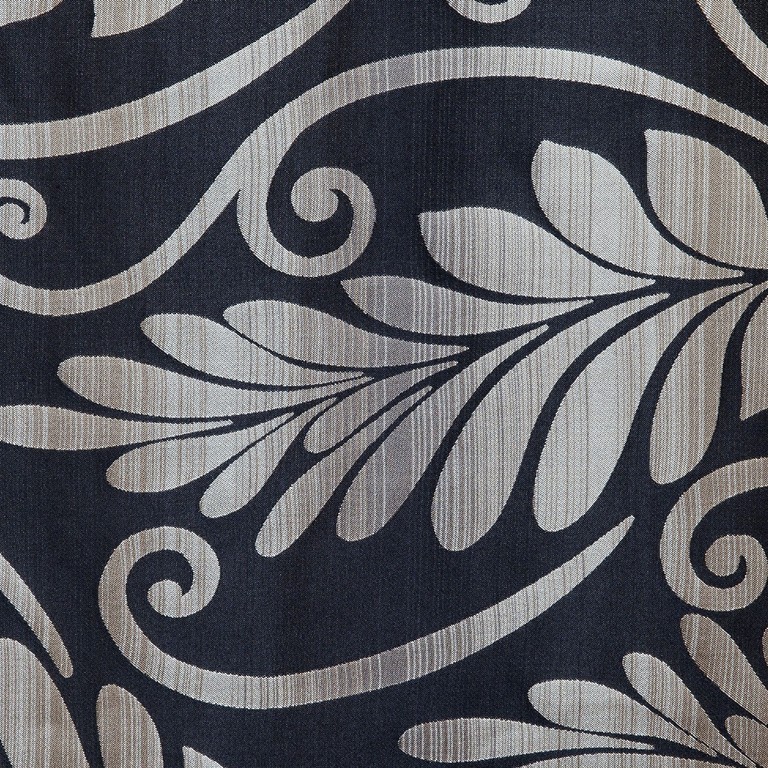 Escape elegant curtain with classic black pattern and subtle pearlescent sheen for sophisticated timeless interior spaces.