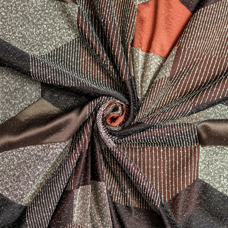 RIVER maßgefertigter Vorhang mit ausdrucksstarkem geometrischem Muster in Grau-Orange, Creme-Hellgrau, Grau-Gold