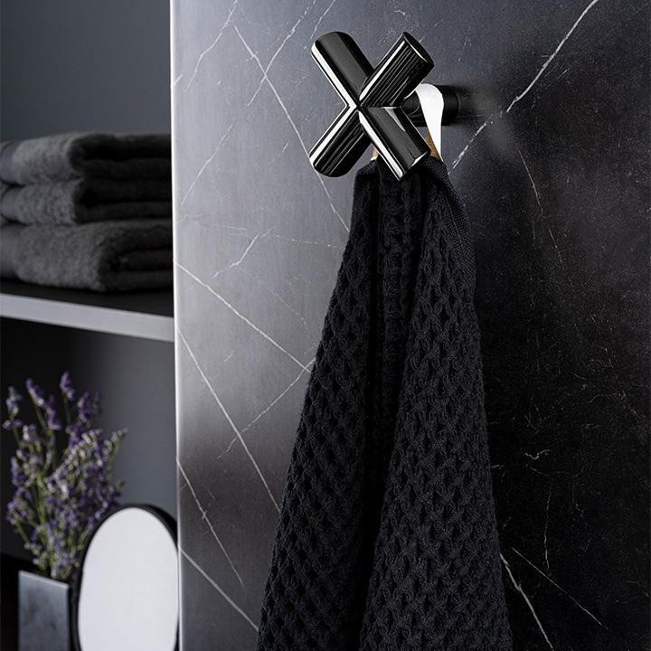 EQUIS zamak wall hook in Matt White, Matt Black, Polished Chrome, Polished Brass, Polished Copper or Polished Titanium Black.
